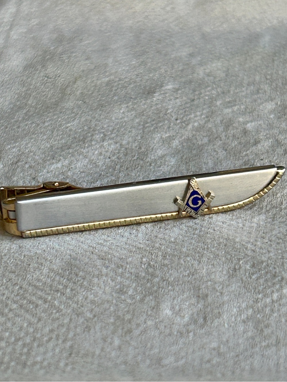 Vintage Anson Masonic Square & Compass Tie Clip in Silver and Gold w Blue Enamel - Picture 7 of 9